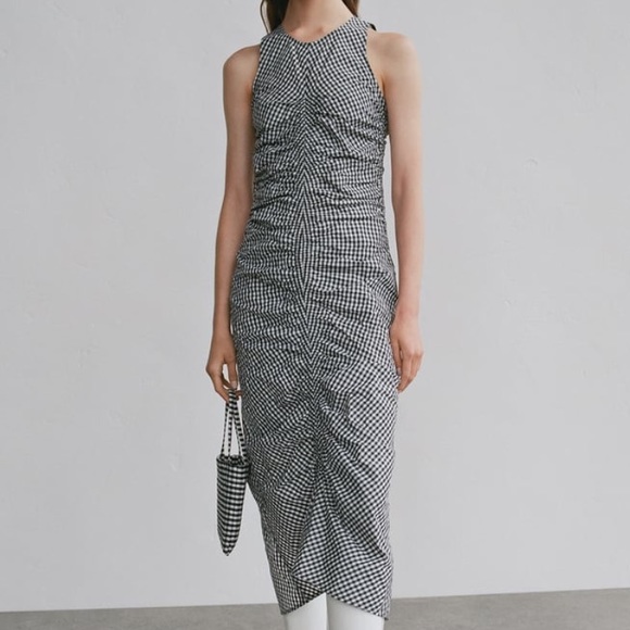 Zara Gngham Midi Dress XS Black White - Picture 5 of 9